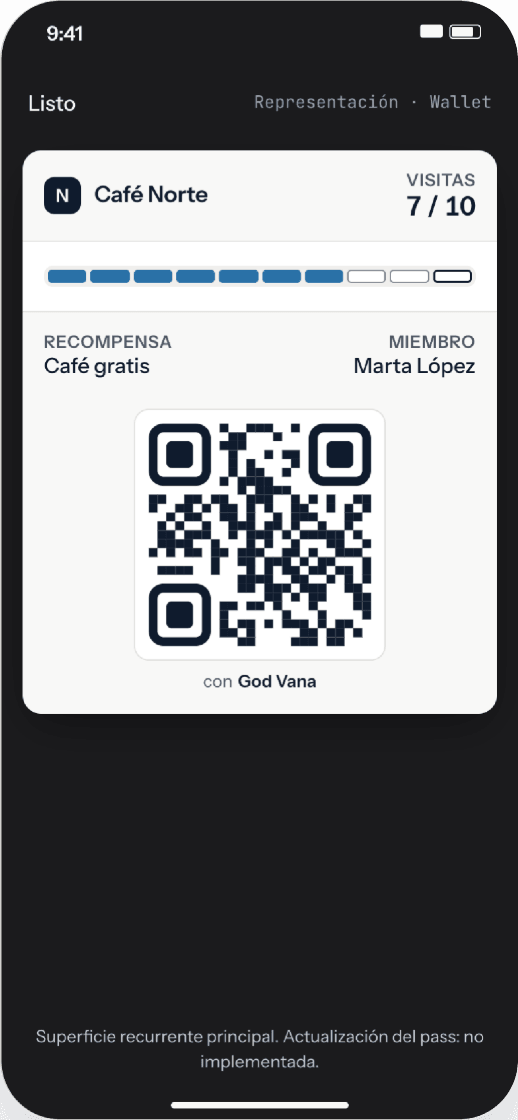 Tarjeta en Wallet · representación visual